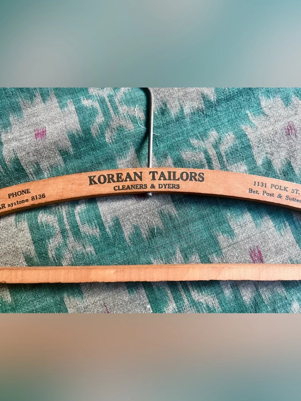 Rare Vintage Korean Tailors San Francisco Wooden Advertising Hanger